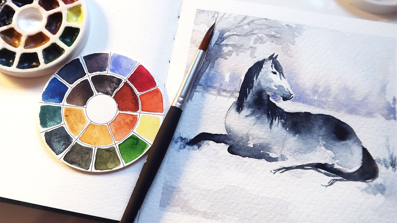 Winter Getaway Painting | Watercolor Horse in Fresh Snow