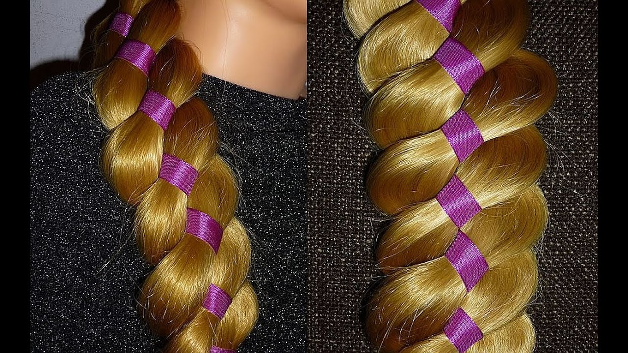 4 Strand Braid Hairstyle with Ribbon. Hair Tutorial FOR BEGINNERS.Penteados