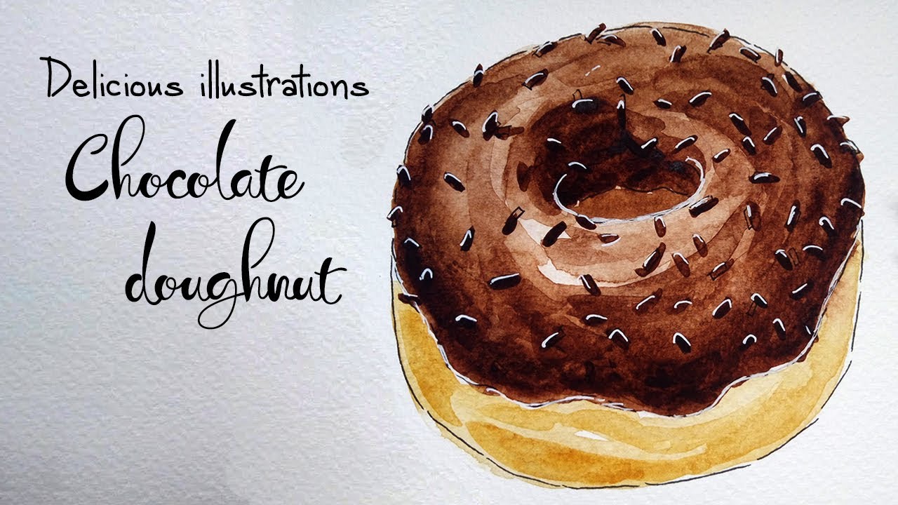 How to Draw and Paint a Chocolate Doughnut with Watercolor & Ink | Delicious Illustrations