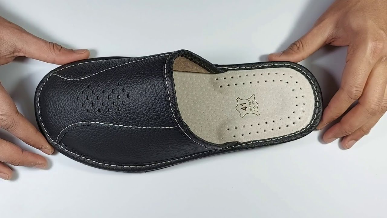 Faith men's black leather scuff slippers description video - Reindeer Leather