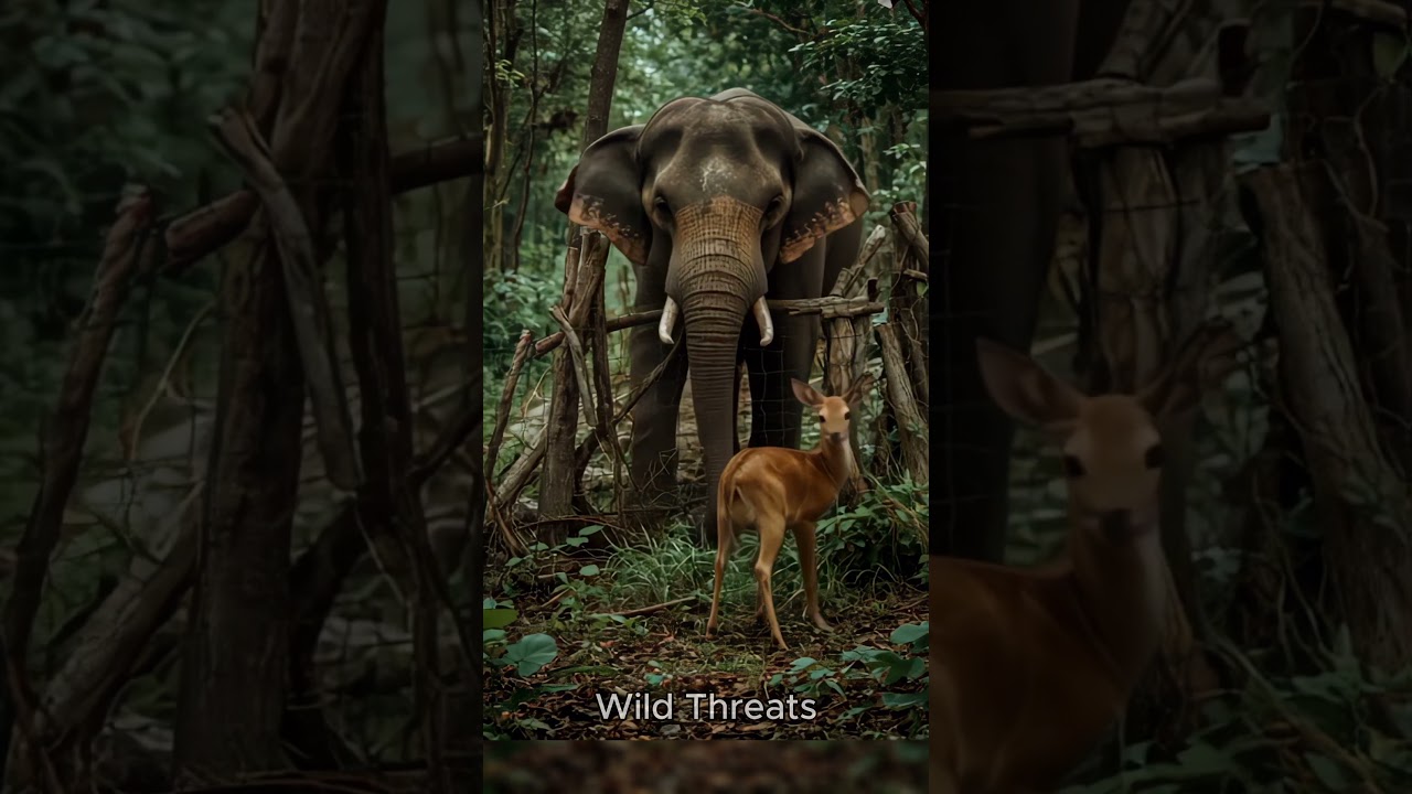 Elephant Breaks the Fence to Free Trapped Deer 🦌🐘🌿 #shorts
