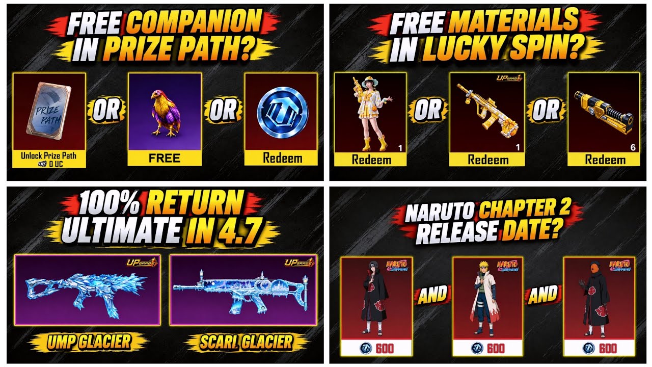 🤯FREE COMPANION IN PRIZE PATH | UMP + SCARL GLACIER RETURN 4.7 | NEW LUCKY SPIN & NARUTO CHAPTER 2