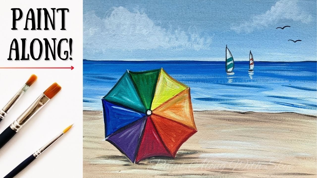 EP244- 'Rainbow Beach Umbrella' summer easy acrylic painting tutorial for beginners