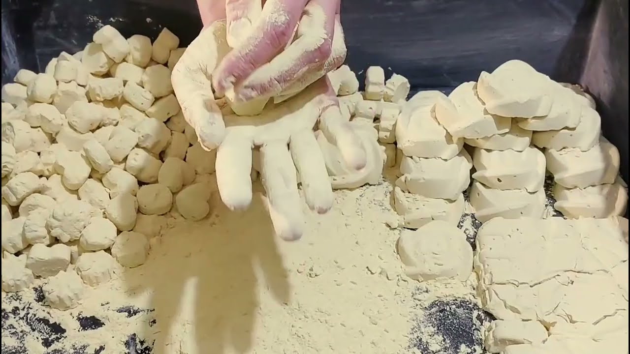 Edited and closed up tiny yellow reforms of soft and buttery gymckalk- crushing and sifting
