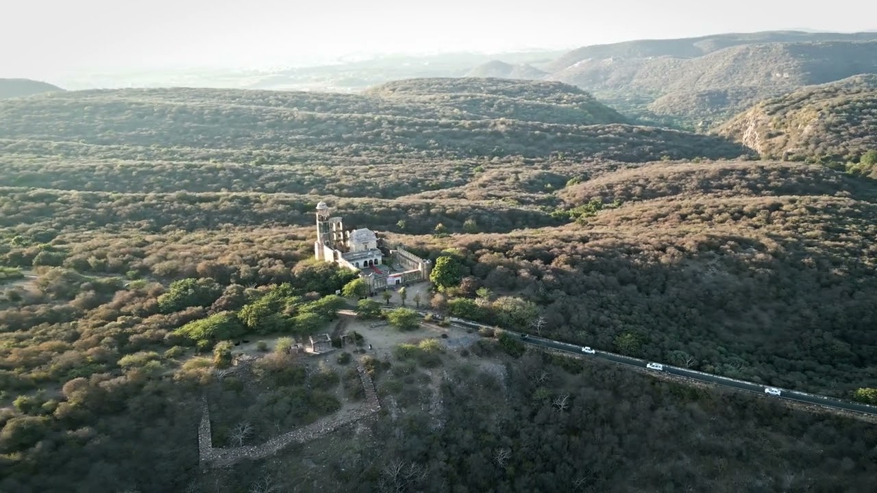 4K Aerial View of Charan Mandir Temple in Jaipur, India | Drone Footage