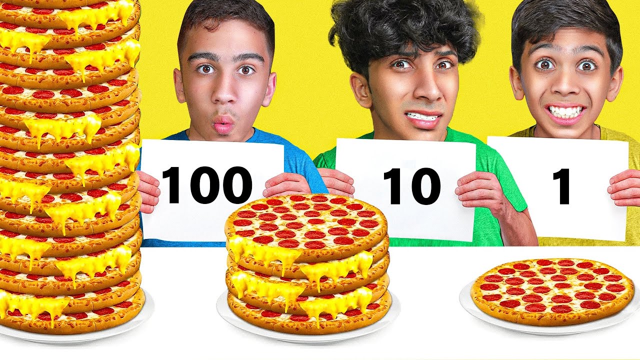 تحدي لا تختار الطبق ‏الخطأ￼ ( 1 - 10 - 100 ) ! العقاب نار 🔥😂 #1