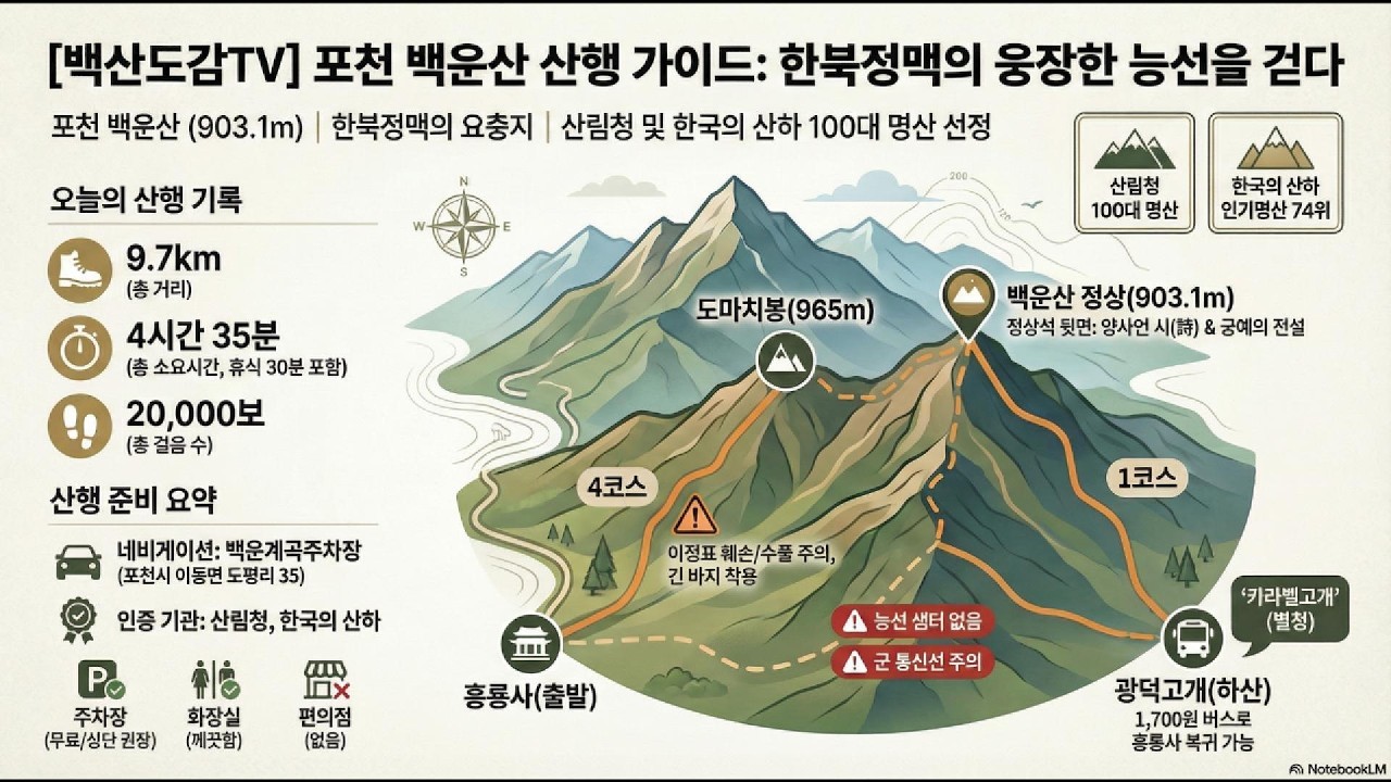 백운산 (경기 포천시) | 100대명산 산행기록/(4코스 등산 1코스 하산): 백운계곡주차장 – 흥룡사 – 향적봉 - 도마치봉 ㅡ 백운산 정상(903.1m) -  -백운계곡주차장