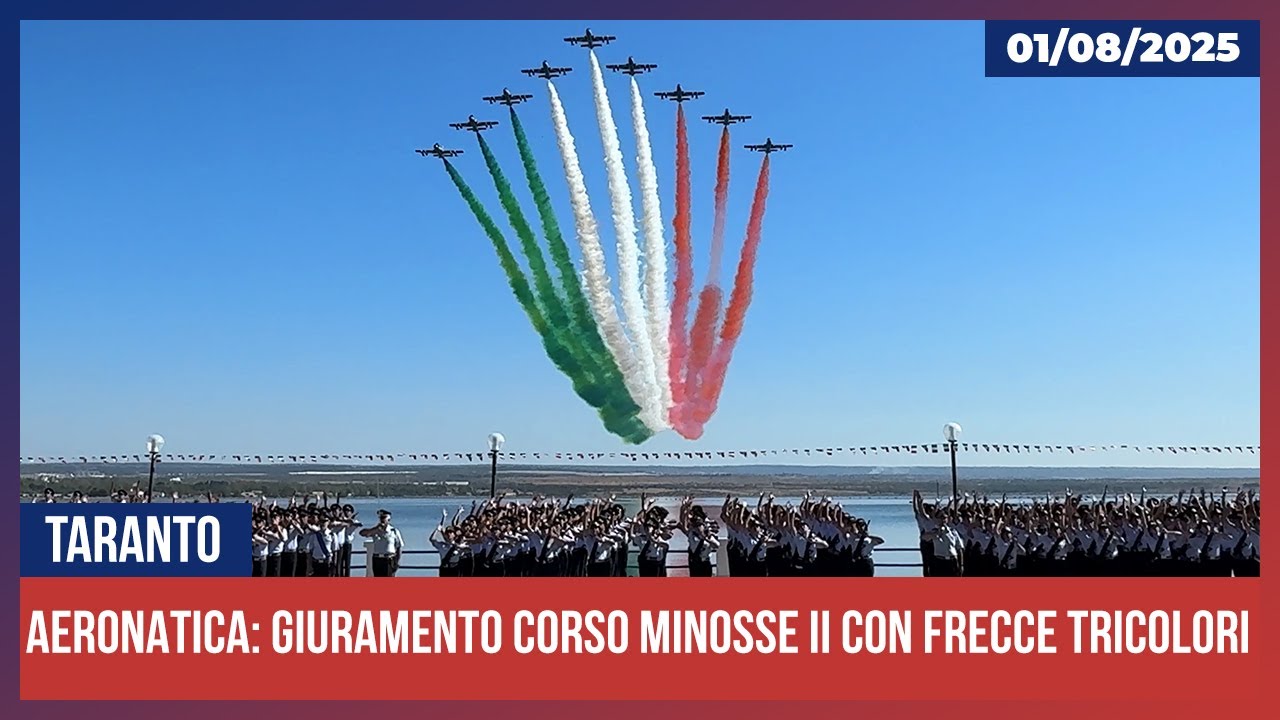 Taranto: il corso Minosse II dell’Aeronautica giura con le Frecce Tricolori