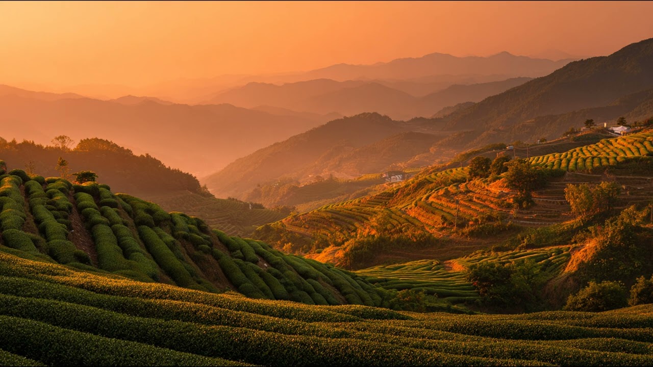 🌾 Boseong Green Tea Terraces at Golden Sunset | Korean Lofi Hip Hop | 1 Hour