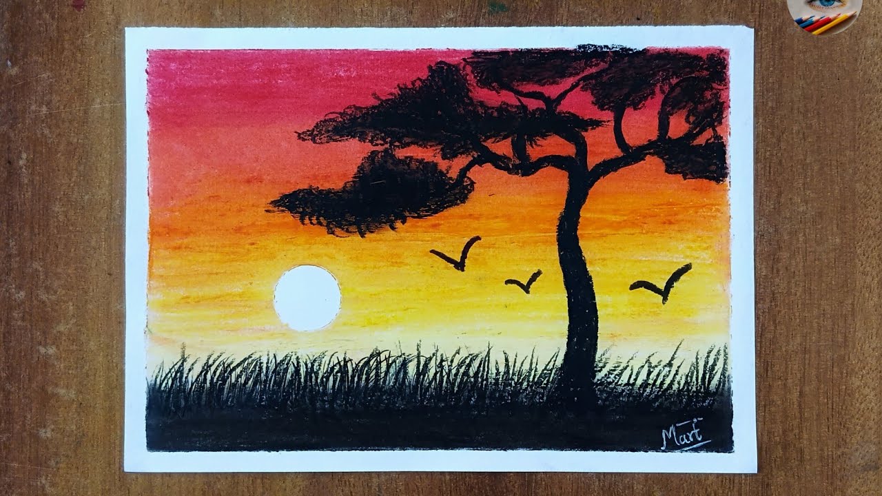 How To Draw Scenery Drawing With Oil Pastel Colors♥️🥰🌅 | Step By Step |@MadhuraTaldevkar 