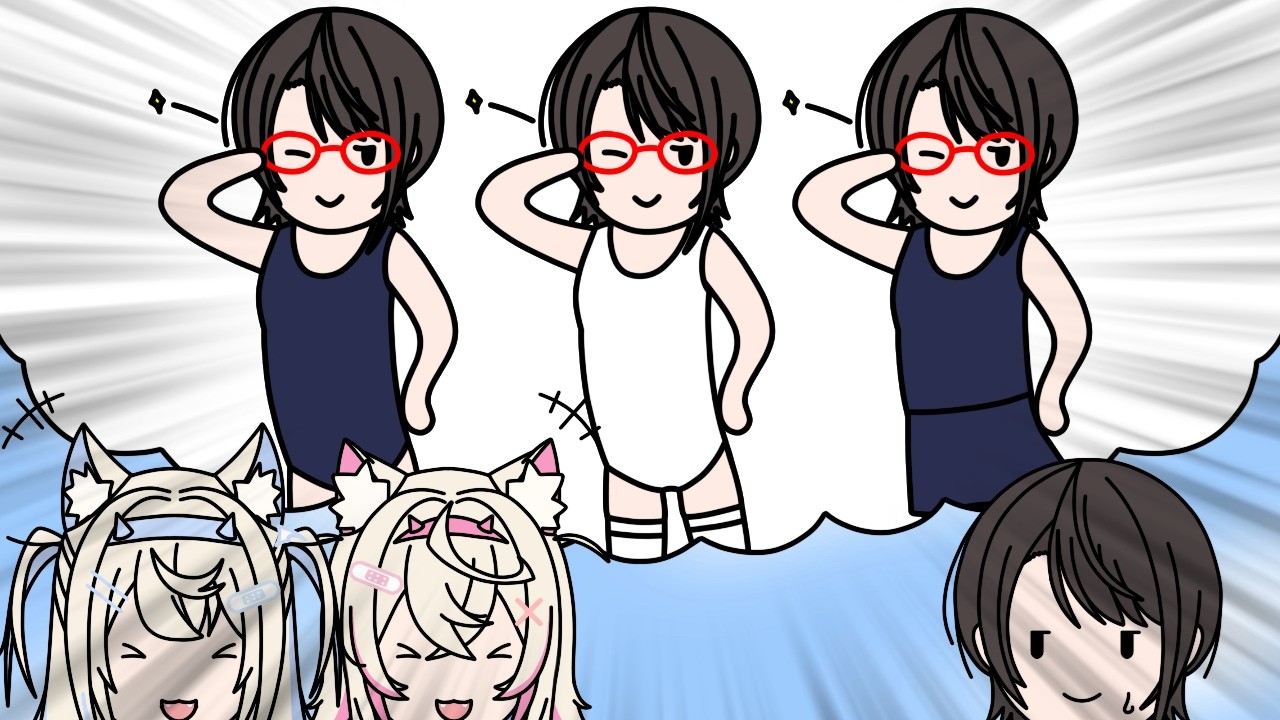 【手描き】スク水トークに花が咲くフワモコ＆スバル【フワワ・アビスガード/モココ・アビスガード/大空スバル/ホロライブ】