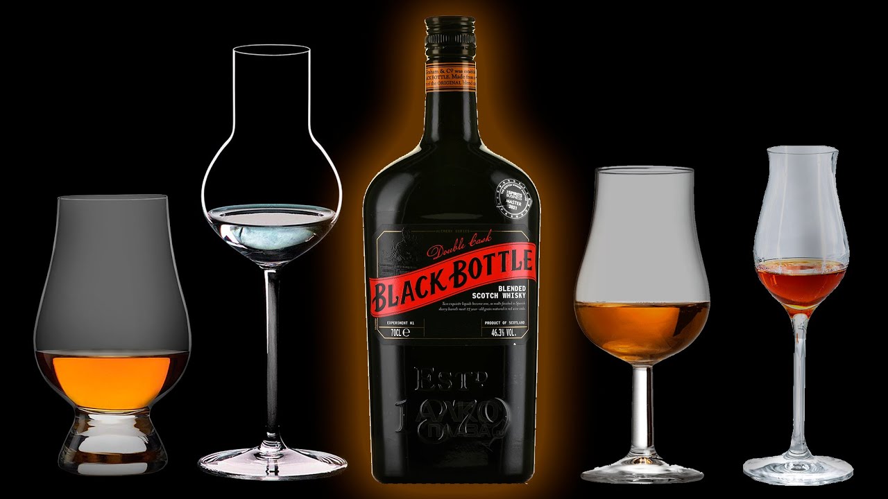Сравнение бокалов для виски. Обзор и дегустация виски Black Bottle Double Cask 46.3% Alchemy Series.