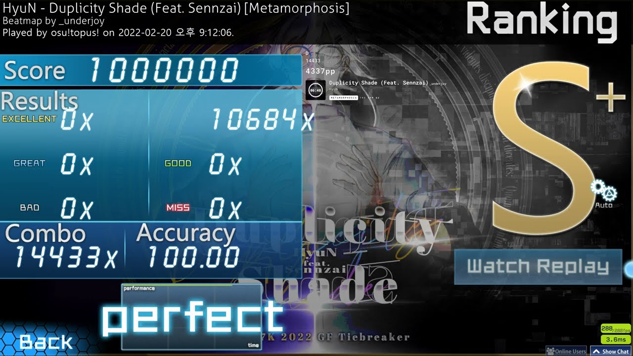 [osu!mania] 17.27★ Duplicity Shade (Feat. Sennzai) SS Autoplay with pp-counter