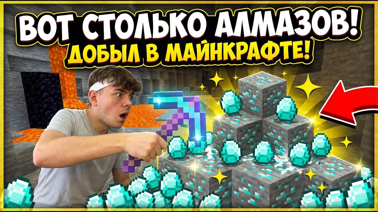 ВОТ СТОЛЬКО АЛМАЗОВ Я ДОБЫЛ В МАЙНКРАФТЕ🟩🟫