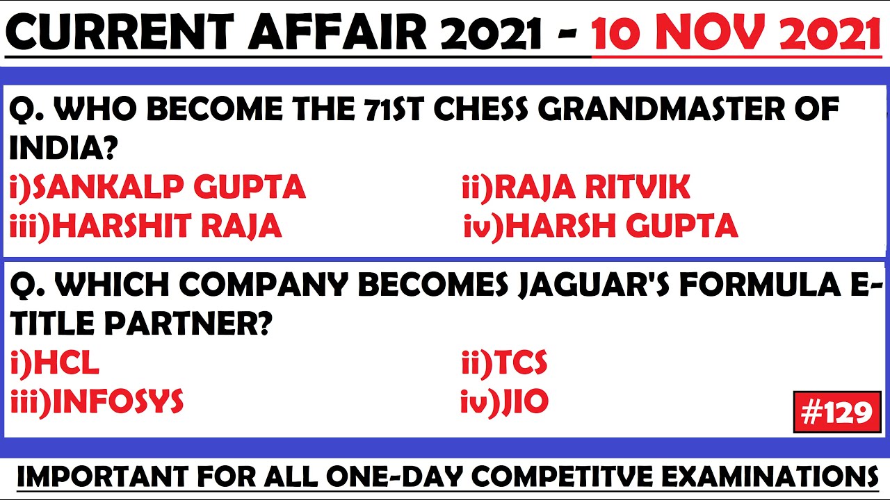 10 Nov 2021 Current Affairs Questions | India & World Current Affairs | Current Affairs 2021 Nov |