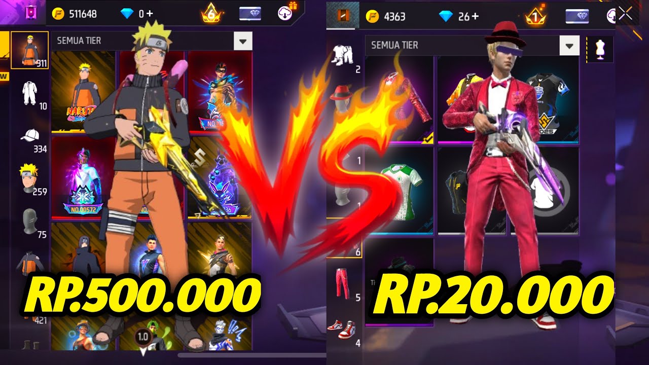 REVIEW AKUN FF SEHARGA RP.20.000 VS RP.500.000 MANA YG LEBIH WORT MENURUT KALIAN?