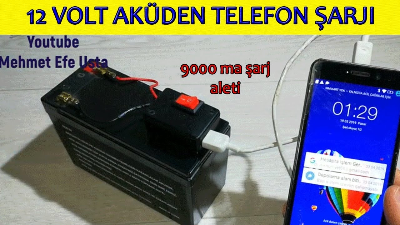12 Volt Aküden Cep Telefonu Şarjı Nasıl Yapılır (12 Volt 9000 ma şarj cihazı)