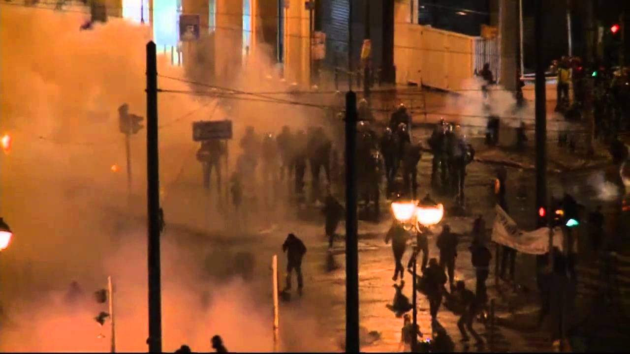 Violent protest in Athens during austerity debate