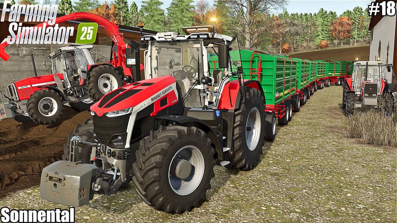 LOADING AND TRANSPORTING SILAGE WITH SIX TRAILERS HITCHED TO AN MF 9S.425│Sonnental│FS 25│18