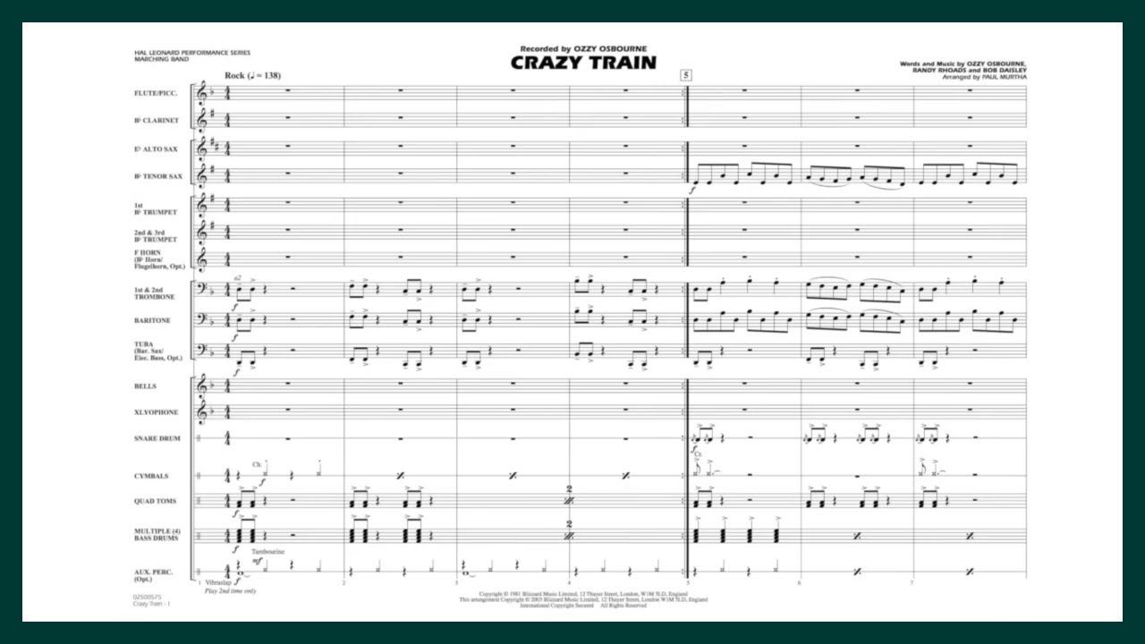 Crazy Train by Ozzy Osbourne | Arr. Paul Murtha