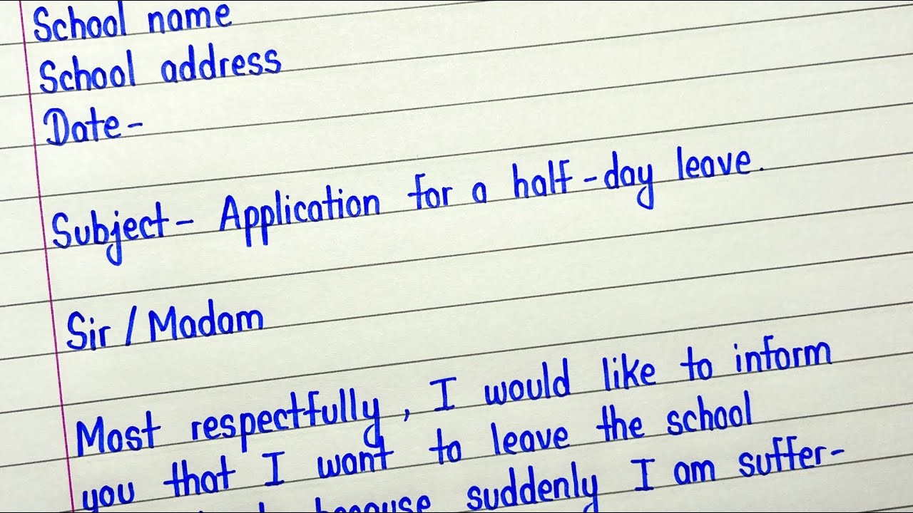 Half day leave application to principal in english || Application for half day leave