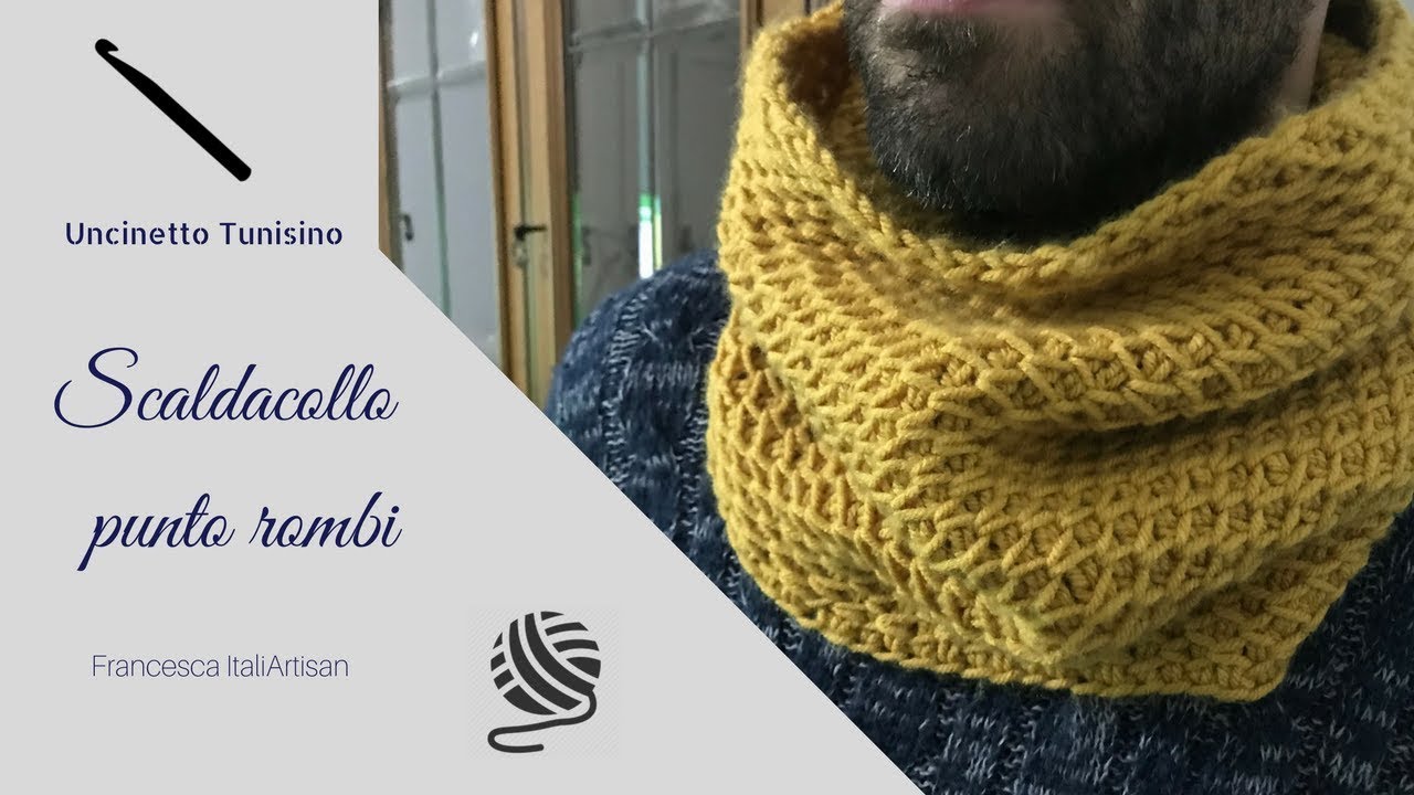 PUNTO ROMBI- NIDO D'APE, per scaldacollo da uomo all' UNCINETTO TUNISINO- TUNISIAN CROCHET
