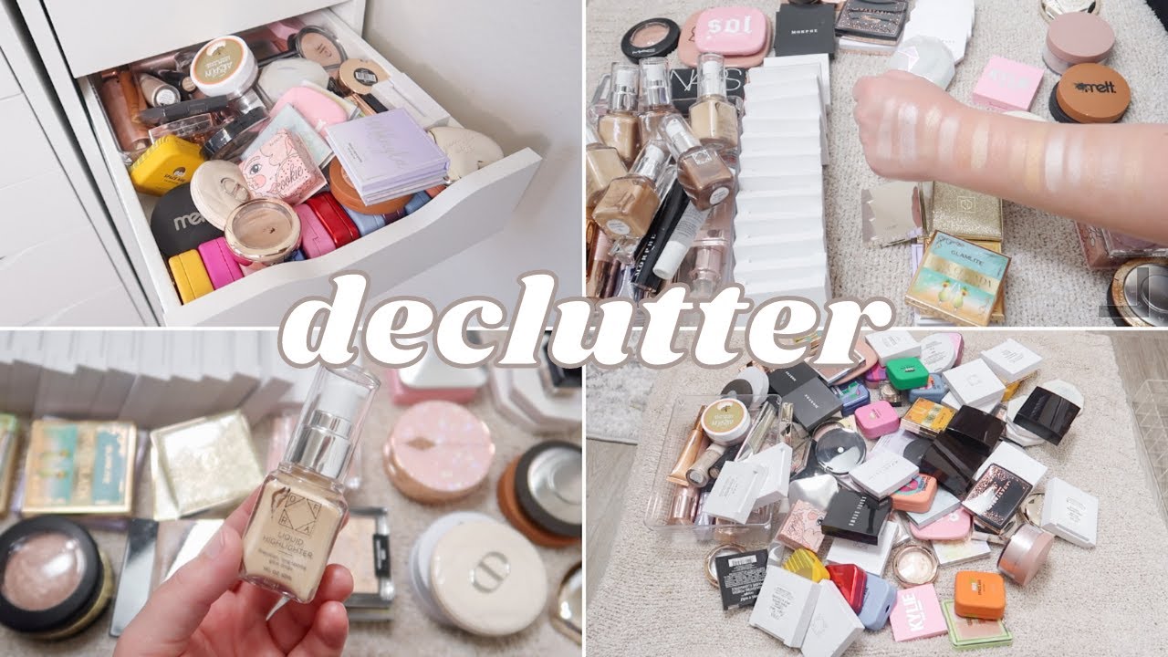 HIGHLIGHTER DECLUTTER - *makeup collection clean-out* | Paige Koren