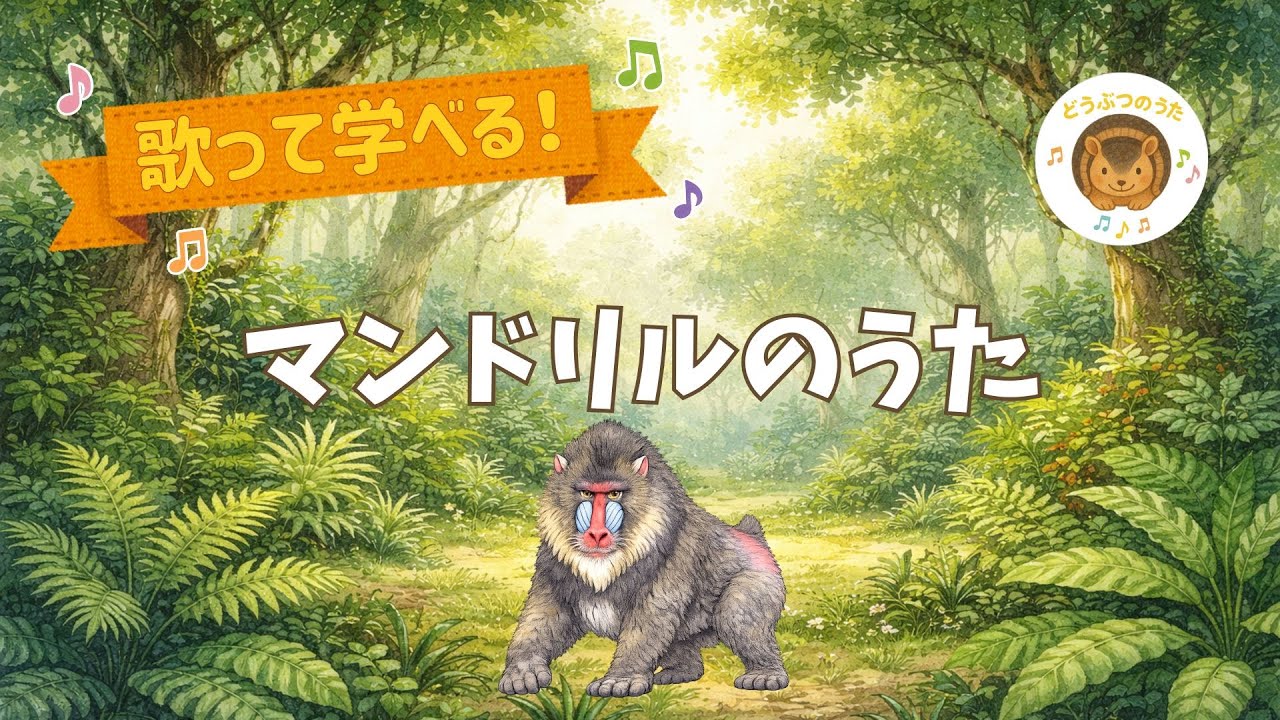 マンドリルのうた 🐒｜歌って学べる！どうぶつのうた #マンドリル #どうぶつのうた