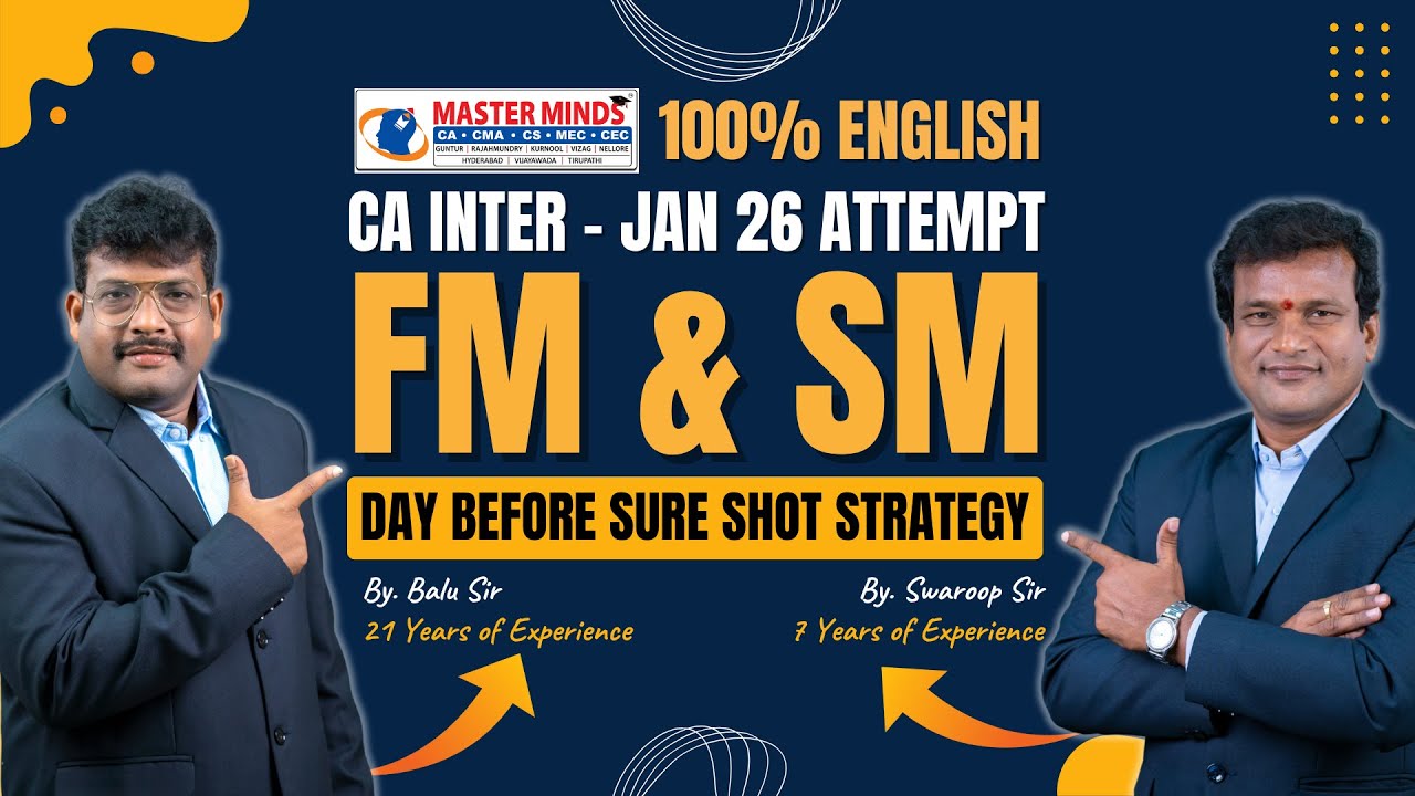 CA Inter FM & SM Day Before Sure Shot Strategy For Jan 26 Attempt (English)