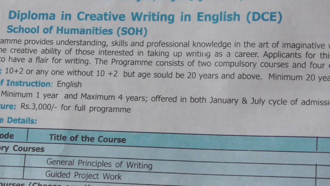 Ignou diploma course in creative english writing (DCE)