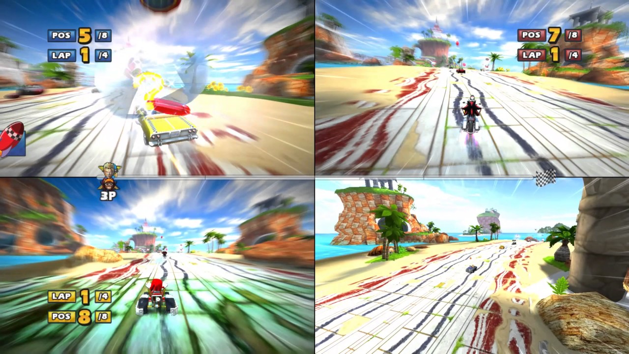 Sonic & Sega all Star Racing split screen Ocean ruin battle