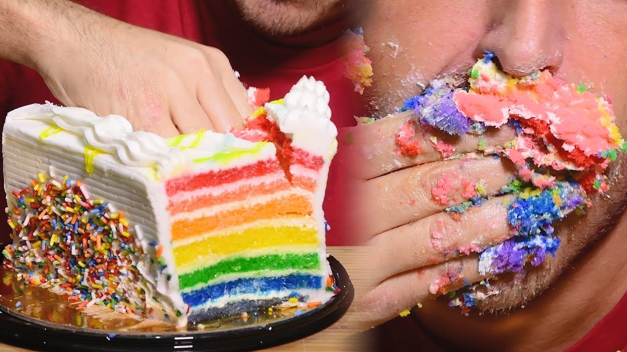 ASMR 7 Layer Rainbow Cake MESSY ( Soft SAVAGE Eating Sounds ) | Nomnomsammieboy