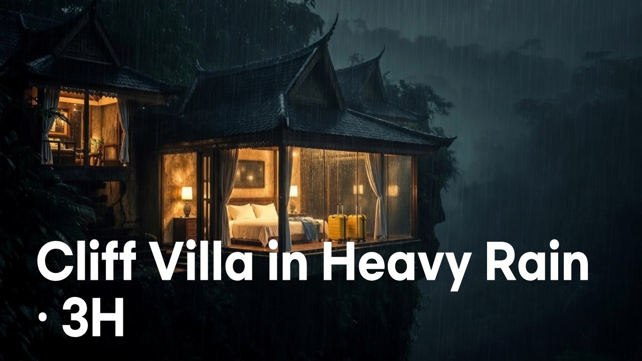 Cliff Villa in Heavy Rain | Cozy Glass Room Sleep Ambience • 3H