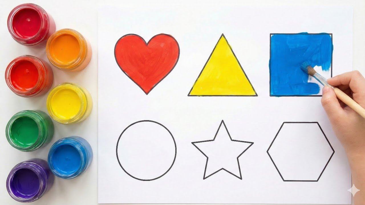 Shapes drawing for kids | Learn Triangle, Heart, Star, Circle Drawing🖌️🎨