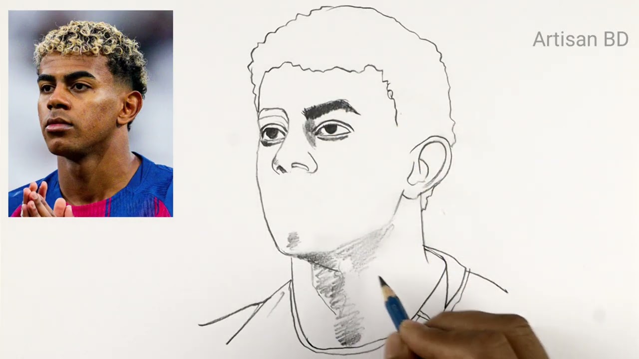 How to Draw Lamine Yamal Easy | Step by Step Pencil Sketch | Artisan BD Lamine Yamal 