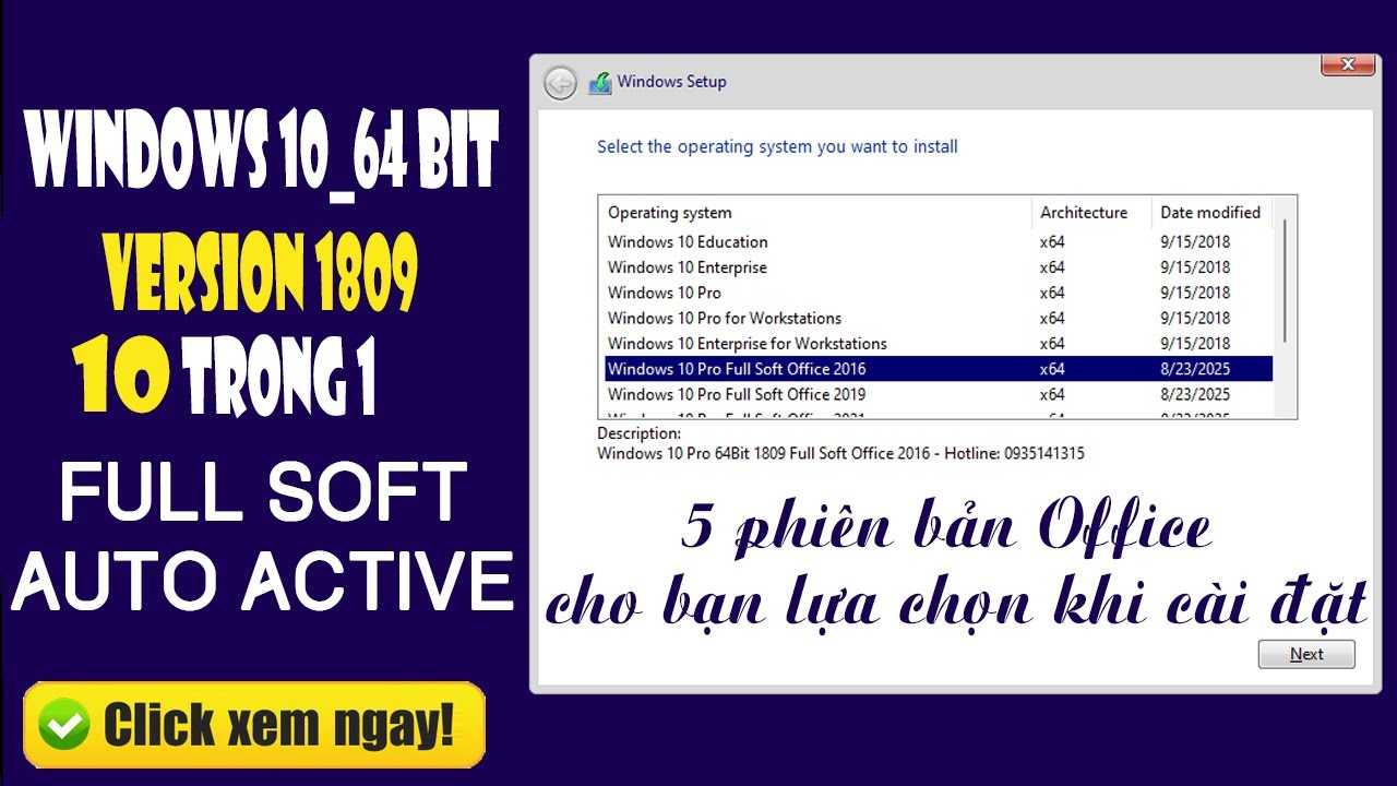 Bộ c&agrave;i Windows 10 1809 Full Soft v&agrave; Office AIO 10 trong 1 | Học sửa chữa m&aacute;y t&iacute;nh