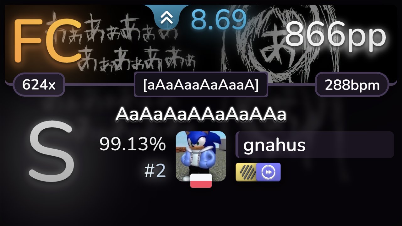 8.7⭐ gnahus | Nashimoto Ui - AaAaAaAAaAaAAa [aAaAaaAaAaaA] +HDDT 99.13% (#2 866pp FC) - osu!