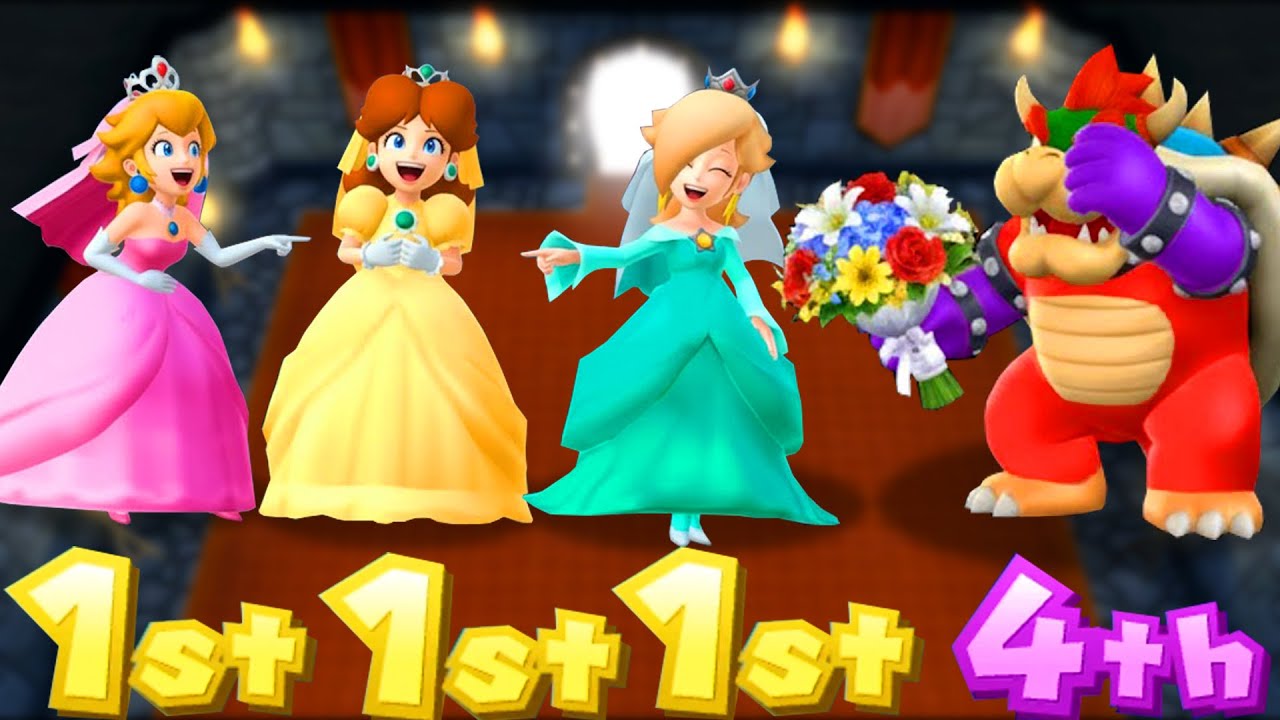 Mario Party 9 Minigames Showdown - Peach Vs Daisy Vs Rosalina Vs Bowser (Max level)