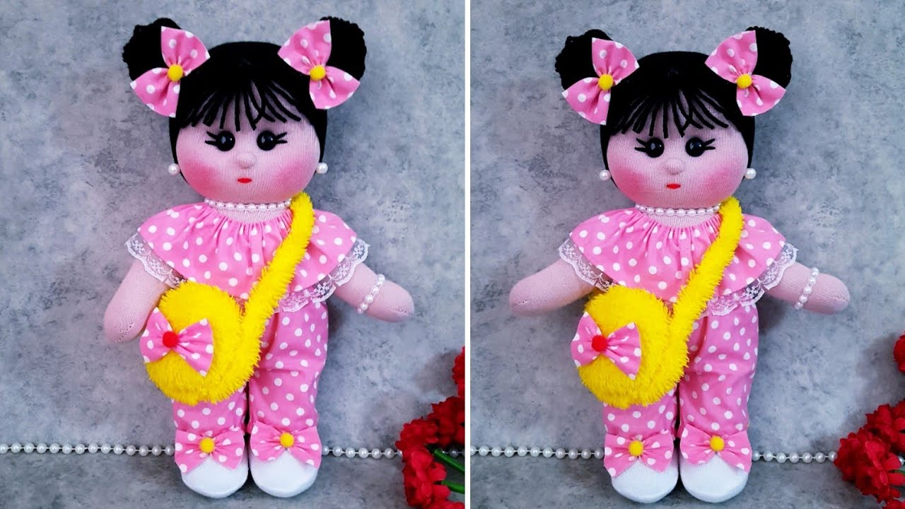 😍Великолепная кукла/💕 Делаем игрушку из носка, кукла с сумкой
