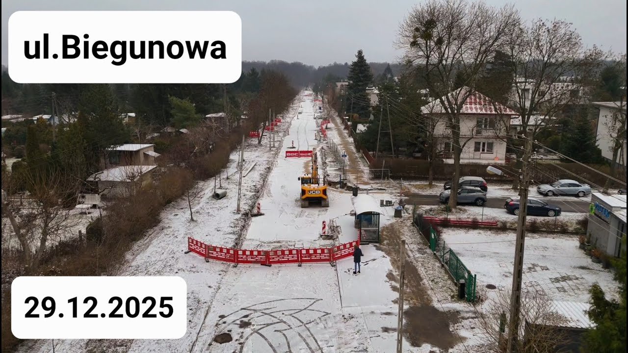 Реконструкция улицы Бегунова с помощью дрона, город Лодзи, в процессе ремонта, 29.12.2025