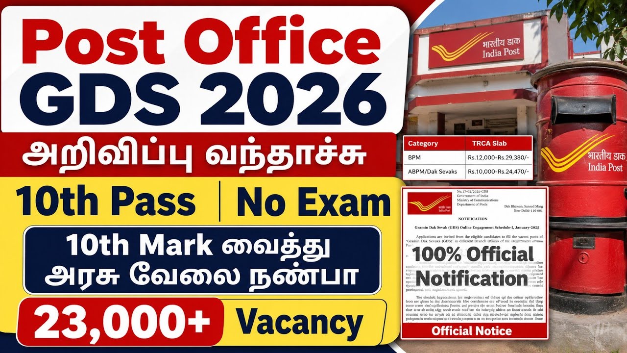 Post Office GDS Schedule 2 Notification 2026 | India Post GDS Recruitment 2026 | jobs for tamizha 