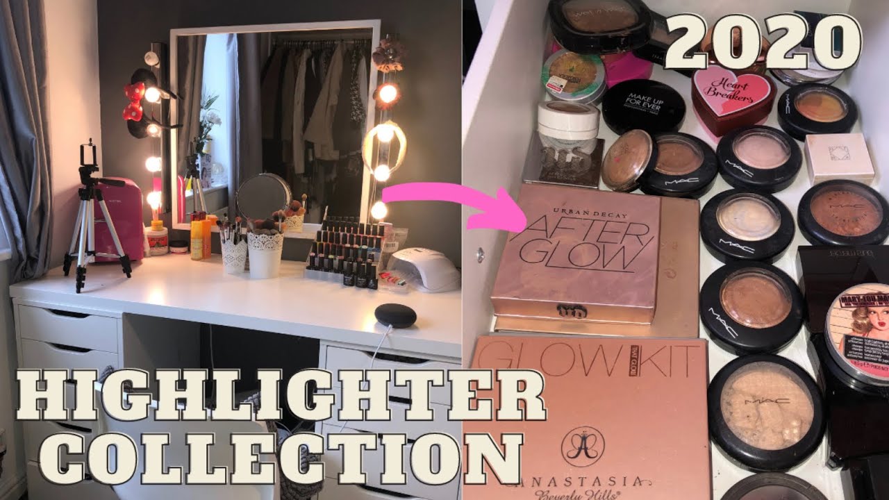 MAKEUP COLLECTION 2020 | Highlighter Collection | Swatches and Declutter