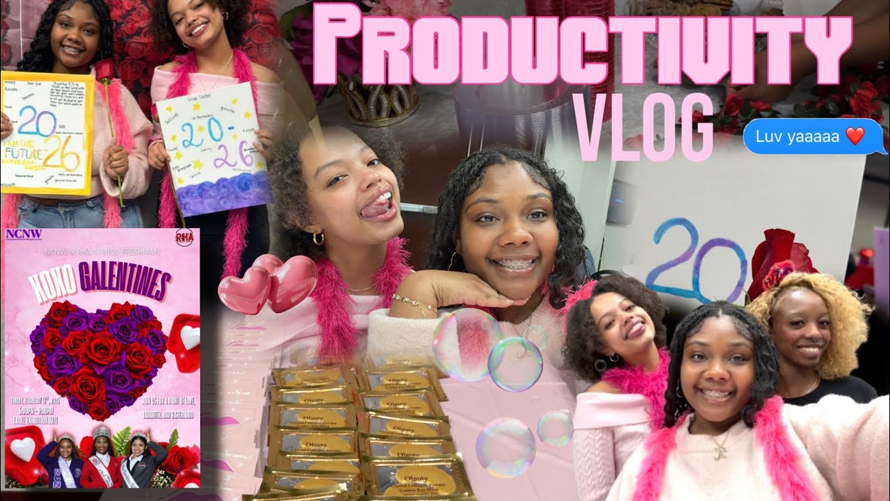 Productivity Vlog🫧|Galentines Edition💐|College Edition☁️🎀