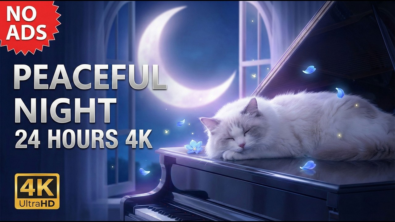 24 Hours Of Calming Music for Cats 🐈 Soft Piano Sleep Music 🎵 Peaceful Night 😴 Cat TV No Ads