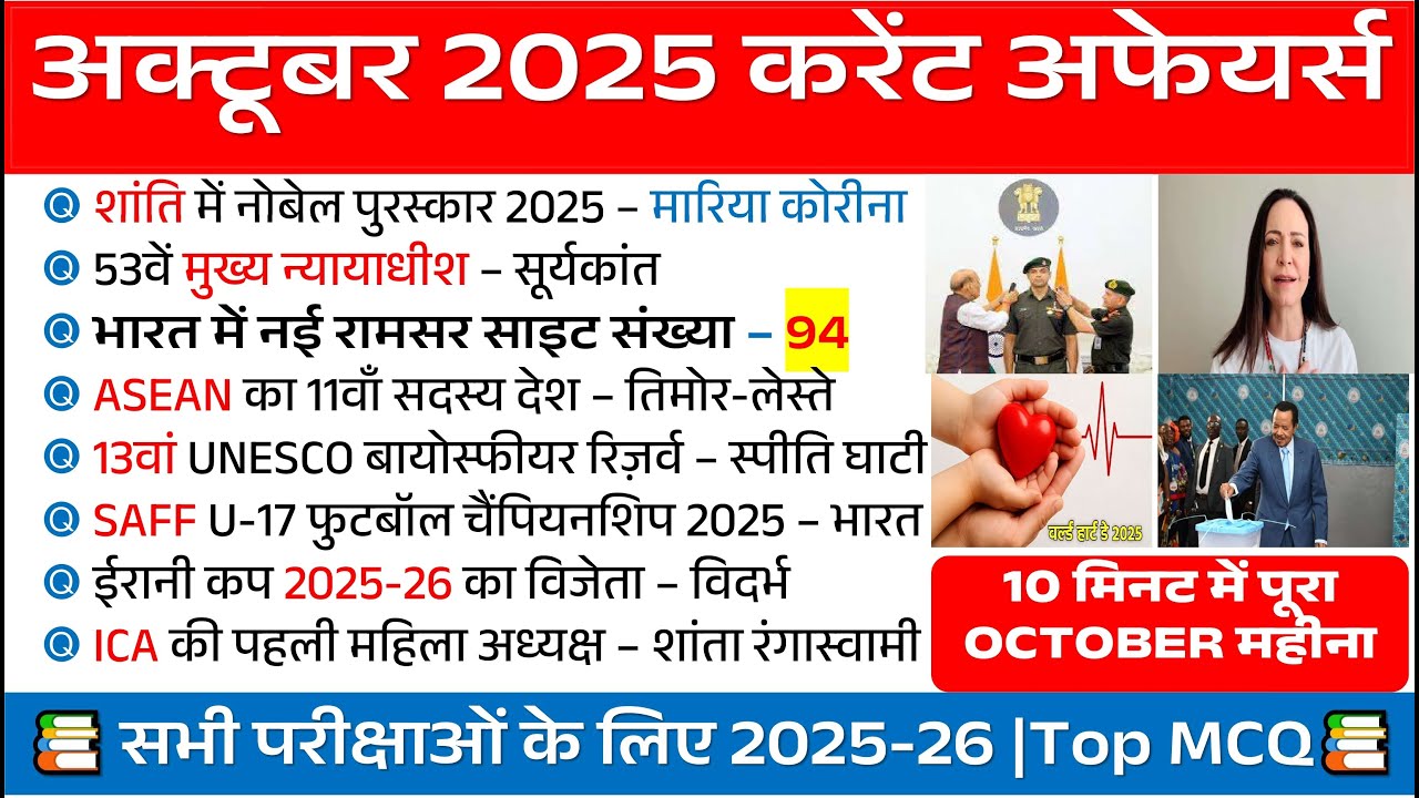 October 2025 Monthly Current Affairs | 10 Minute Current Affairs 2025 | October Current Affairs 2025