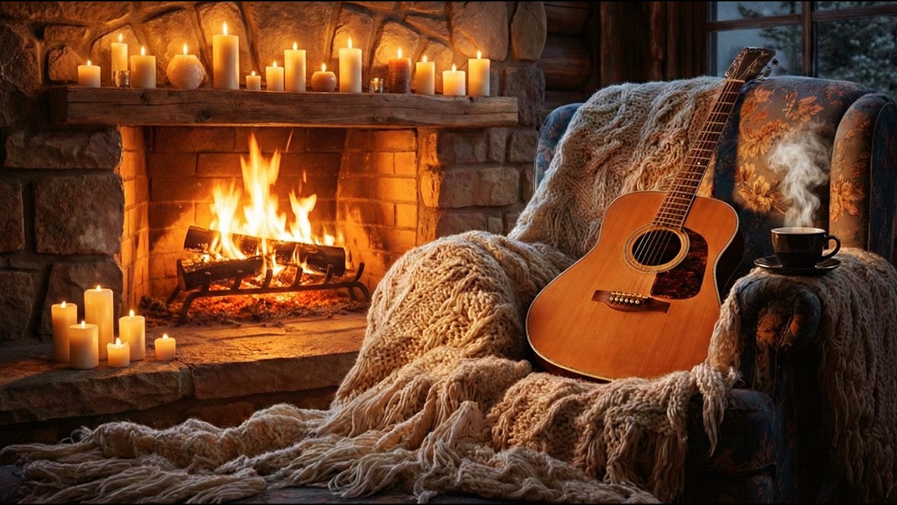 Relaxing Acoustic Guitar to Melt Into a Cozy Night | Fireplace Glow & Gentle Calm (3 Hours)