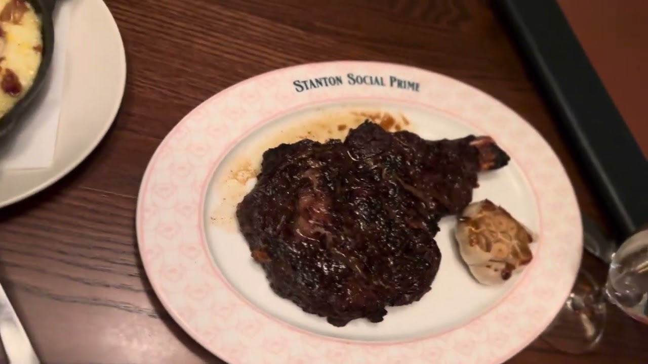 Stanton Social Prime 24 oz Dry-Aged Bone-In Ribeye with Loaded Pur&eacute;e Gluten Free Charred pink middle