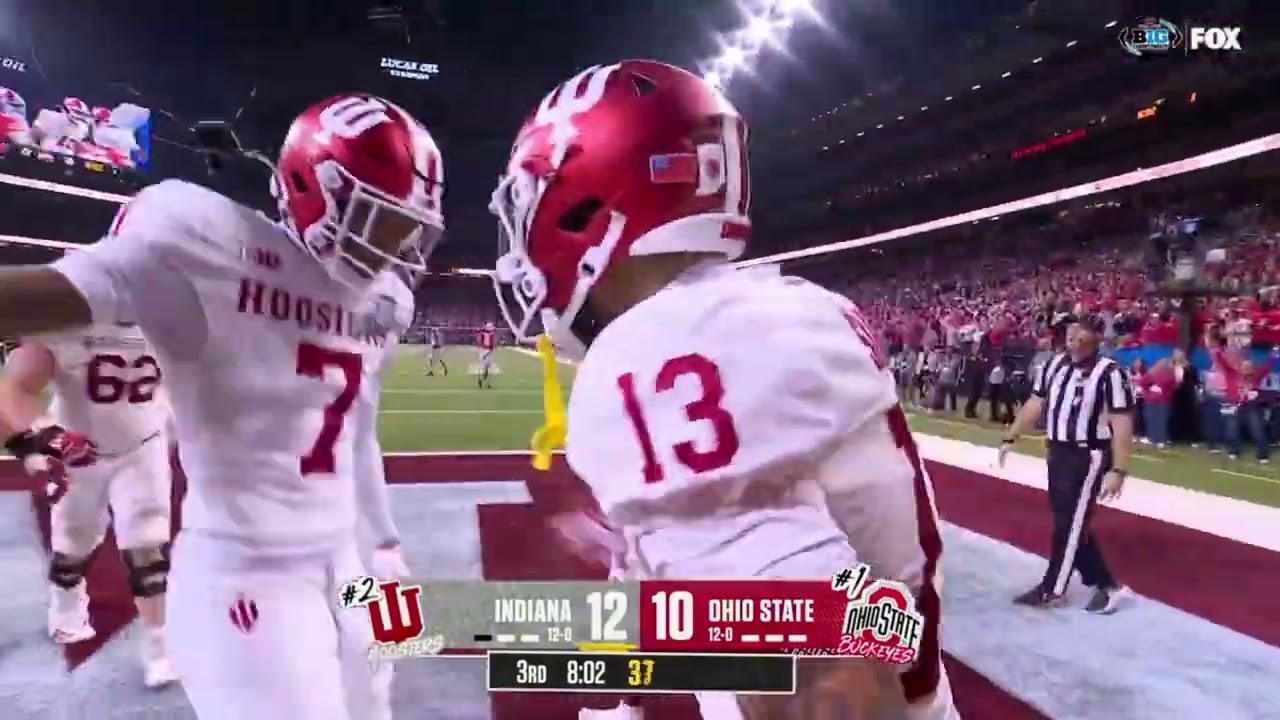 Fernando Mendoza insane 17-yard touchdown to Elijah Sarratt vs Ohio State 2025 BIG Ten championship 
