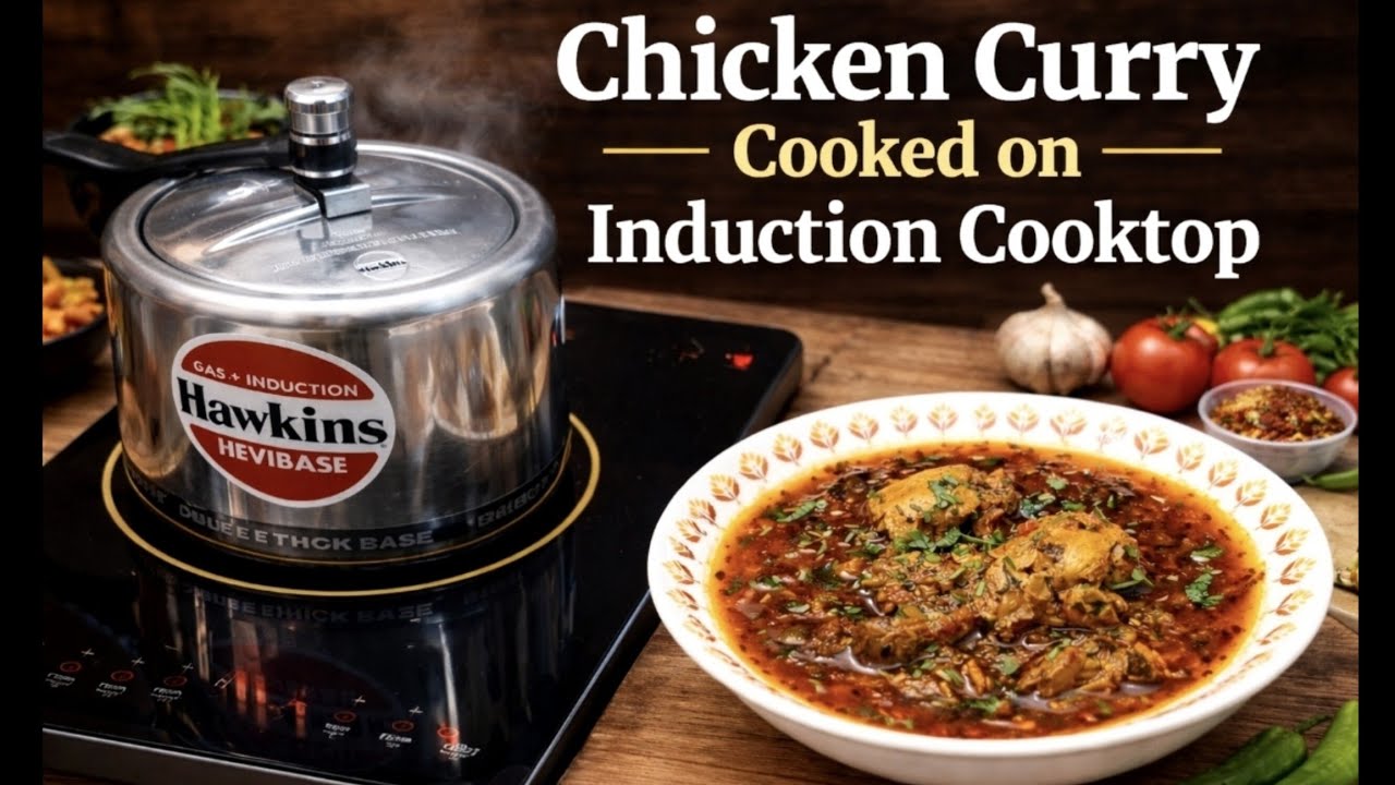 How To Cook Chicken Curry in Pressure Cooker on Philips Induction Cooktop | Recipe of Chicken Curry