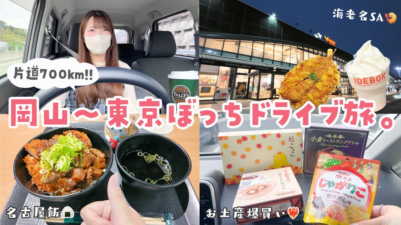 【ぼっちドライブ】岡山〜東京 女ひとりドライブ旅🚗いろんなSA寄り道しながら楽しむ過去最長距離運転🍦🍪🥤𓈒𓂂𓏸